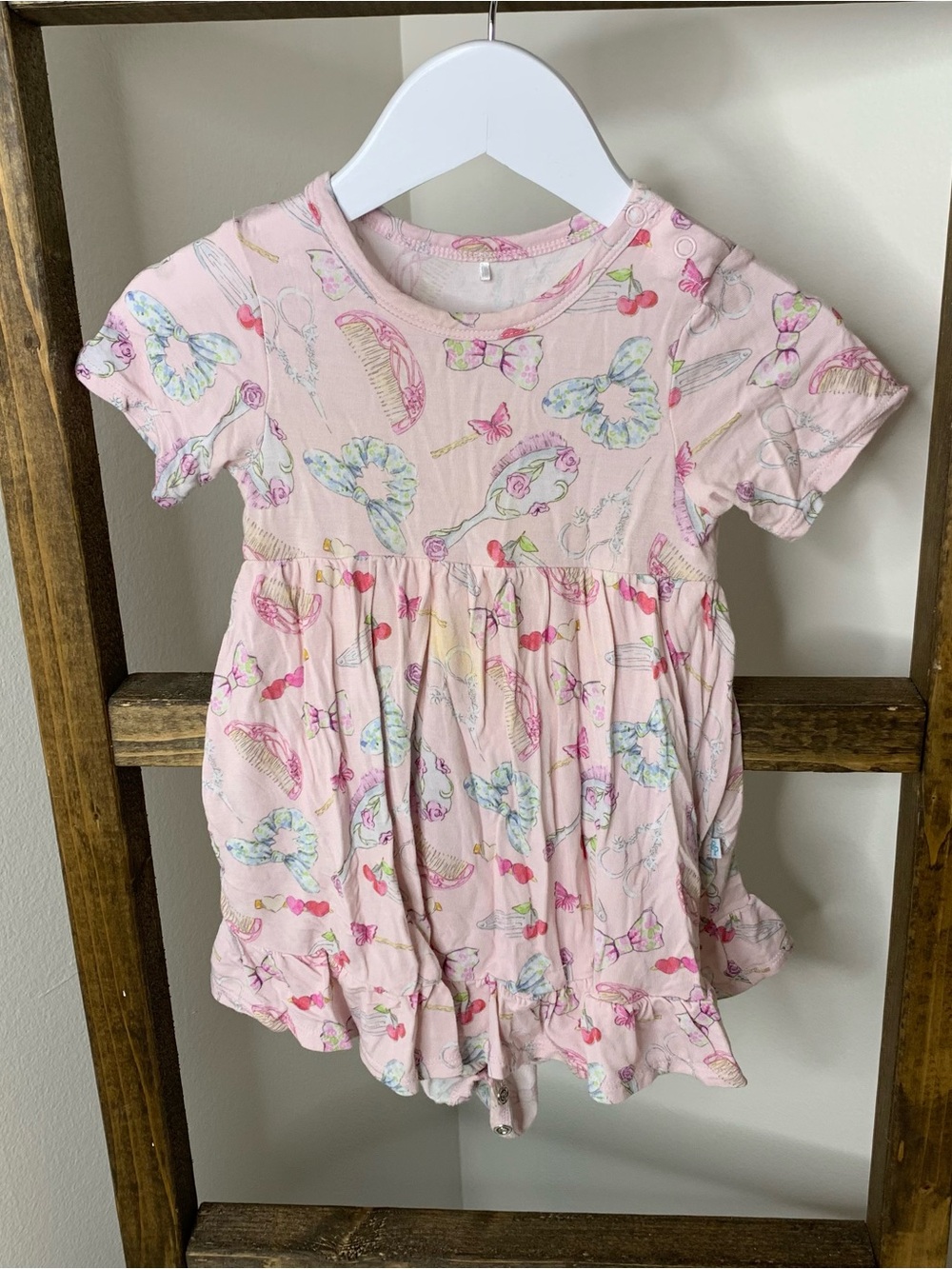 Posh Peanut Pink Baby Dress with Pastel Hair Accessories Print 18-24M